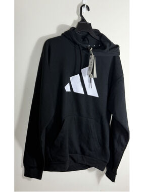 NWT Men's Adidas Essentials Logo Graphic Pullover Fleece Hoodie Black Size M